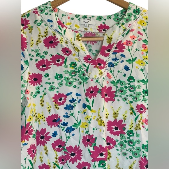 Crown & Ivy Floral Boho Peasant Blouse Top Small Petite Flower Garden Party - Picture 2 of 10